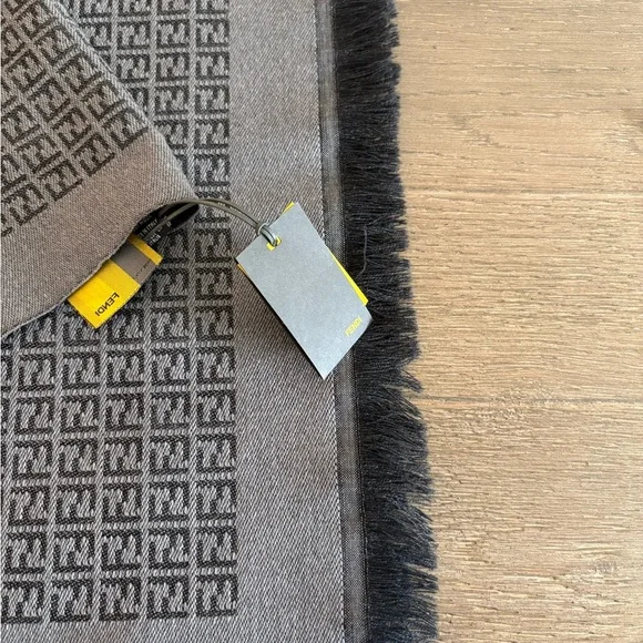Fendi Gray and Black Monogram Scarf